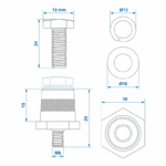 Accupolen set messing schroefbaar M6 met bout en ring